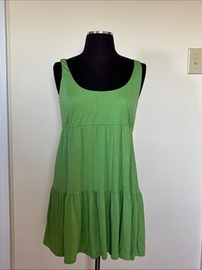 Karen Kane Green Tiered Sleeveless Tunic Tank Top Modal Silk Blend Babydoll